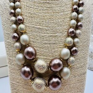 Elegant Vintage Multi-Tone Beaded Necklace made in Hong Kong